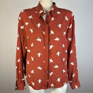 B.Young Rust Bird Print Women’s Blouse 40